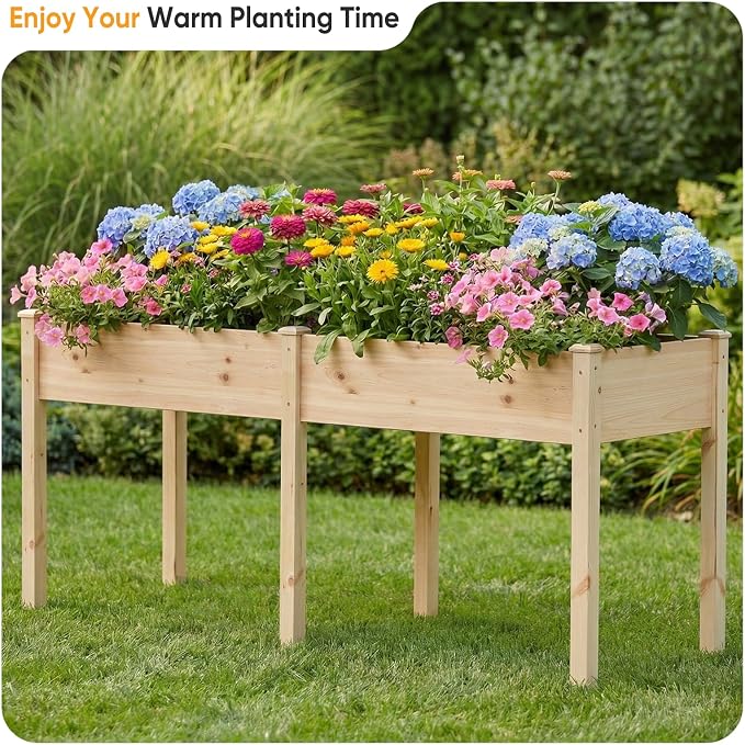 NEWBULIG Raised Garden Bed Wood 72x23x30in, Elevated Wooden Planter Box Stand with Legs for Outdoors Balcony Backyard, Raised Garden Bed for Planting Herbs Flowers Vegetables, Natural Wood