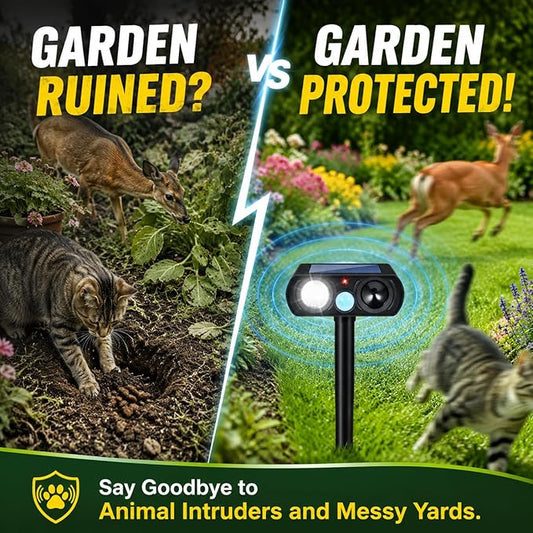 2026 Sonic Fortress Pro Deer Repellent Devices for Plants,4Pack Feral Cat Repellent Outdoor Solar Ultrasonic Animal Repellent with Motion Sensor&Flash Light,Raccoon Fortress Pro for Vegetable Garden