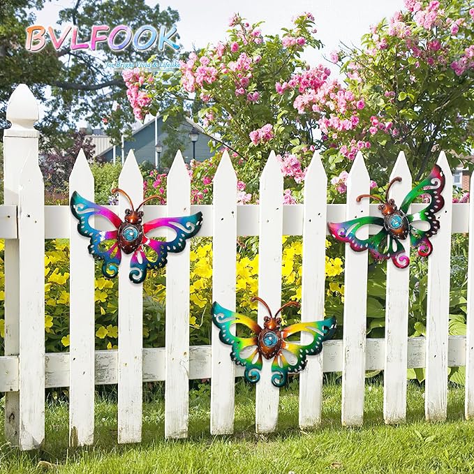 Garden Decor Metal Butterfly Wall decor, Wall Art Hanging for Patio Fence | BVLFOOK; 3D Design; Set of 3, 9 inch; Indoor & Outdoor; Great Gift for Family; garden décor; living room decor