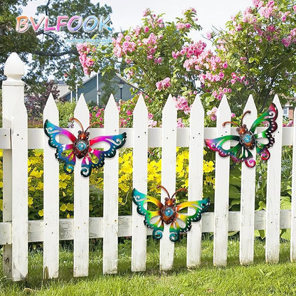 Garden Decor Metal Butterfly Wall decor, Wall Art Hanging for Patio Fence | BVLFOOK; 3D Design; Set of 3, 9 inch; Indoor & Outdoor; Great Gift for Family; garden décor; living room decor