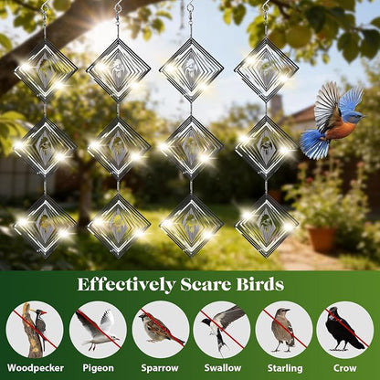 CHONOVO Bird Deterrents for Outside, 12 Discs 4 Set Reflective Eagle Wind Spinners, 3D Bird Scare Devices to Keep Woodpecker Pigeon Away, Outdoor Hanging Bird Reflectors for Patio, Roof, Garden, Yard