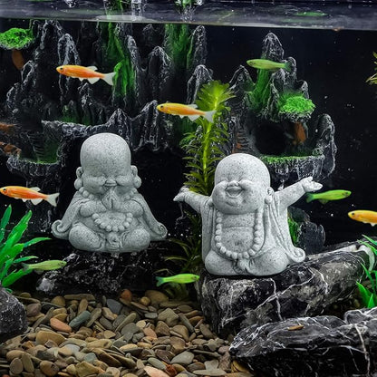 Sandstone Praying Buddha Statues Mini Zen Monk Figurine Small Buddha Sculptures Fish Tank Decoration Landscaping Garden Outdoor Ornaments for Wealth Good Luck