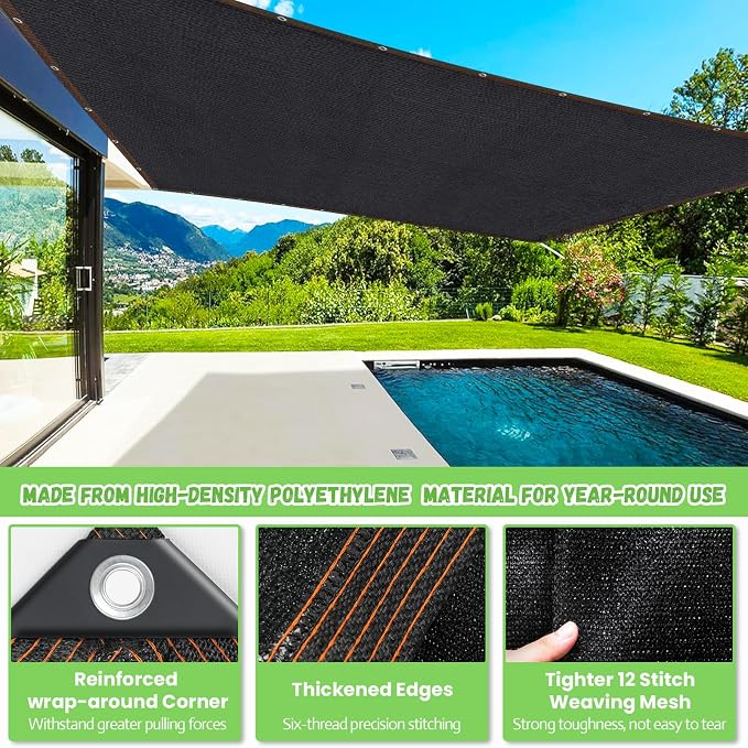 Riare 90% Black Shade Cloth- 6.5 x 10 FT Sunblock Garden Shade Cloth, Sun Shade Mesh Tarp with Reinforced Grommets for Greenhouse, Garden, Patio, Backyard, Plants, Pergola, Chicken Coop