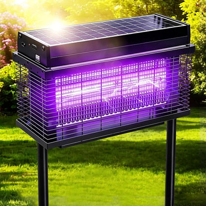 Solar Bug Zapper Outdoor, Purple UV Mosquito Zapper with Smart Rain Off Rechargeable Mosquito Killer Lamp, Wireless Solar Powered Fly Trap for Yard Patio(Midnight Black)
