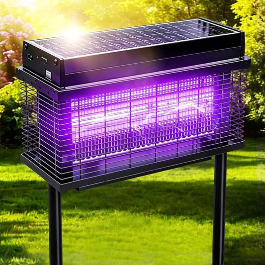 Solar Bug Zapper Outdoor, Purple UV Mosquito Zapper with Smart Rain Off Rechargeable Mosquito Killer Lamp, Wireless Solar Powered Fly Trap for Yard Patio(Midnight Black)