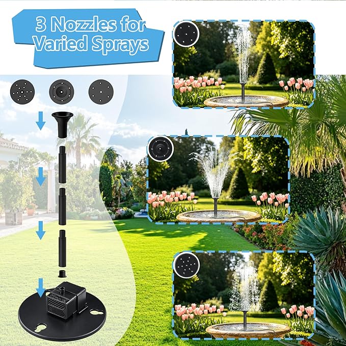Yeomi 6W Solar Fountain Pump, 3-Tier Waterfall Solar Water Fountain