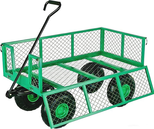 Heavy Duty Steel Garden Cart for Gardening Soil, Tools, and Plant Transport