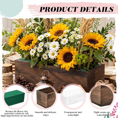 Dandat 1 Set Wood Boxes for Centerpieces 16x4 Inch Rectangle Wooden Planter Box Rustic Wooden Planters with Removable Plastic Liner Floral Foam Blocks for Christmas Wedding Home Garden Decor(Brown)