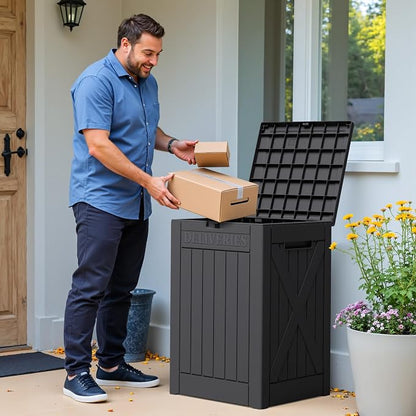 Greesum 48 Gallon Outdoor Package Delivery Box with Lock, Waterproof Secure Parcel Drop Box for Porch, Double-Wall Resin Storage, Black