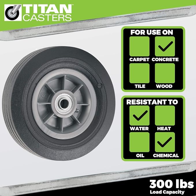 Titan 8 Inch Overall Diameter Flat Proof Replacement Wheel 300 lb Load Capacity, Gray/Black