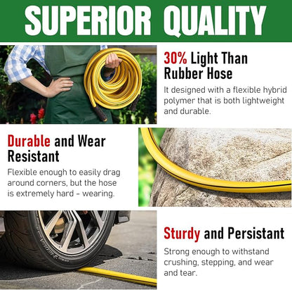 Garden Hose 75 ft x 5/8" with Nozzle, Water Hose Heavy Duty Flexible, Lightweight Kink-less Hybrid Hose with Swivel Handle, Male to Female Fittings