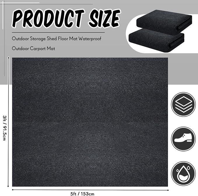 Haull 2 Pcs 5 x 3 ft Outdoor Storage Shed Floor Mat Waterproof Carport Storage shed mat Non Slip Patio Furniture Mat for Protect