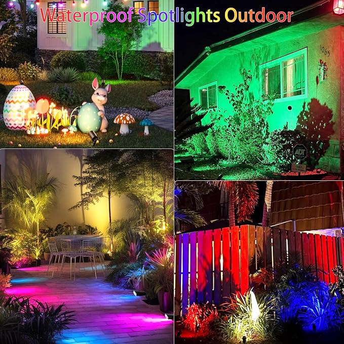 RGBW Multicolor Spotlight Outdoor: 16 Color Changing Landscape Lighting with Remotes 120V Plug in Waterproof Holiday LED Spot Light for Yard Garden Tree Bush Path Lawn Décor, 2 Pack (RGB + Warm Light)