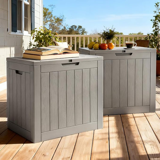 YITAHOME 30 Gallon Deck Boxes 2 Pack | Waterproof Outdoor Storage for Cushions, Tools & Pool Accessories, Resin Package Delivery for Patios, Gardens & Decks, Taupe