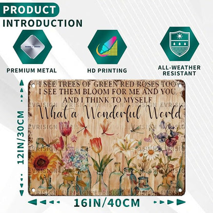 Dragonfly Metal Sign Dragonfly Wall Art Decor What a Wonderful World I See Trees of Green Red Roses Too Poster for Garden Patio Yard Greenhouse Plantroom 12x16inch