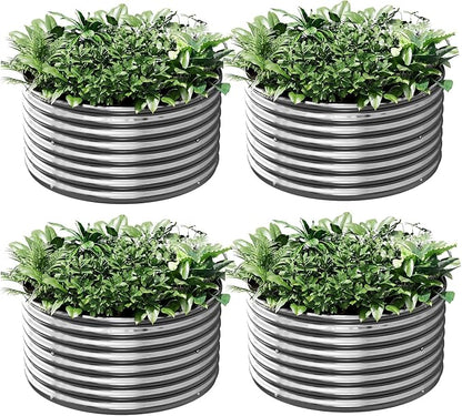 4 Pack 3x3FT Round Corrugated Galvanized Steel Raised Garden Bed Outdoor, Metal Above Ground Garden Bed for Vegetables and Flowers, Raised Beds for Gardening-3x3FTx10Inch