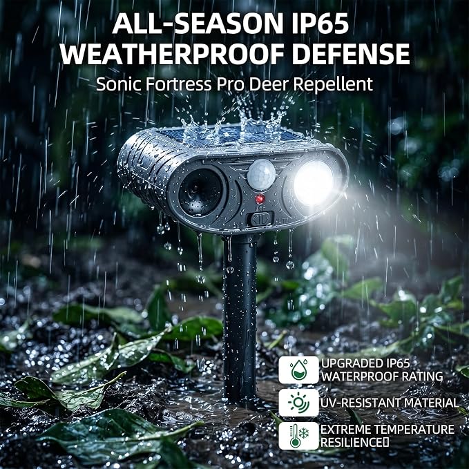 Sonic Fortress Pro Deer Repellent Devices Racoon Repellent Outdoor Squirrel Fortress Pro Animal Repeller Cat Deterrent with Motion Sensor Light to Scare Rabbit Skunk Fox for Yard Garden (4)