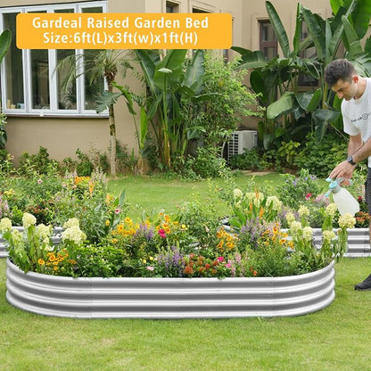 Gardeal Garden 6x3x1ft Galvanized Raised Garden Bed Kit - Metal Planter Boxes for Vegetables/Herbs/Flowers, Heavy-Duty Steel Outdoor Garden Box with Reinforced Edges(6X3X1FT)