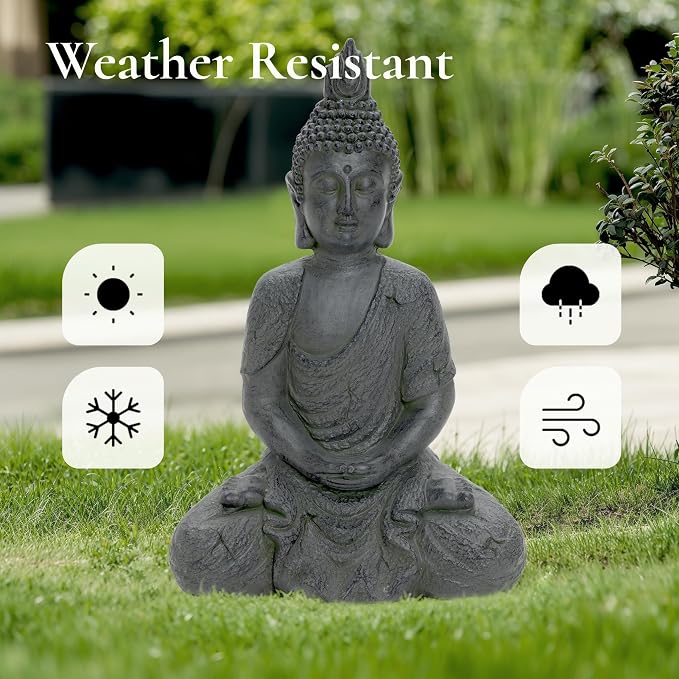 LuxenHome Large Buddha Statue, 22" Meditating Buddhas Garden Statue | Fiber Stone Large Buddha Statue for Outdoor and Indoor Use, Zen Buddha Garden Sculpture for Patio, Backyard, or Deck