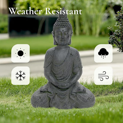 LuxenHome Large Buddha Statue, 22" Meditating Buddhas Garden Statue | Fiber Stone Large Buddha Statue for Outdoor and Indoor Use, Zen Buddha Garden Sculpture for Patio, Backyard, or Deck