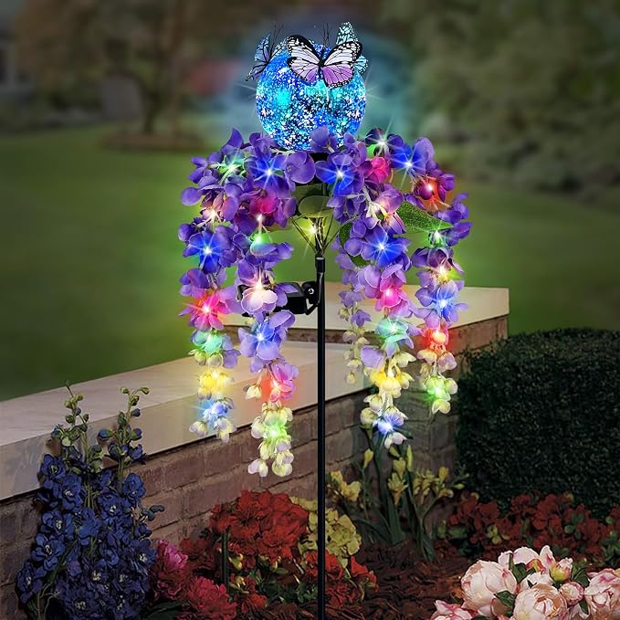 Solar Lights Outdoor Pathway,Wisteria Flower Garden Stakes,Colorful LED Lights for Yard,Patio,Lawn,Solar Powered Garden Decortions,Spring Gifts for Women