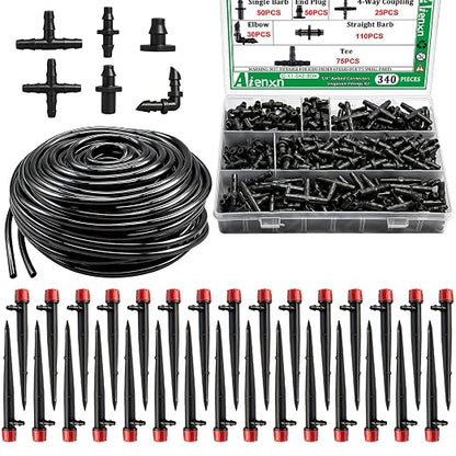 100FT 1/4" Drip Irrigation System Kit, Automatic Watering System, DIY Automatic Irrigation Equipment Set for Greenhouse, Garden, Yard, Lawn