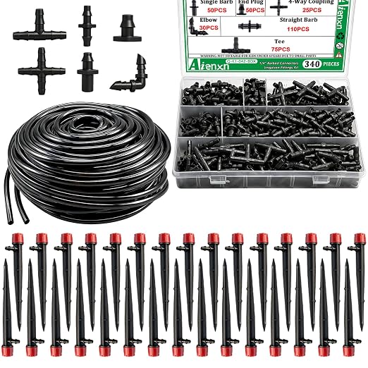 100FT 1/4" Drip Irrigation System Kit, Automatic Watering System, DIY Automatic Irrigation Equipment Set for Greenhouse, Garden, Yard, Lawn
