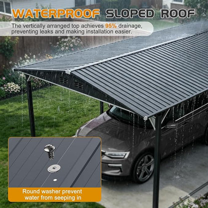 KEIKI 12x23 FT Heavy Duty Metal Carport with Storage Shed, Steel Garage Shelter with Sliding Door, Waterproof Sloped Roof, UV Protection Panels, Outdoor Car Canopy for Car, Boat, Tractor