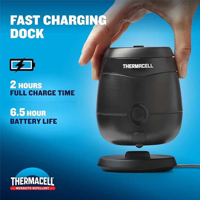 Thermacell E-ZoneGuard Patio + Rechargeable Mosquito Repeller with 20-Foot Zone of Scientifically Proven Outdoor Protection; 6.5-Hr Battery; 36-Hr Refill; Bug Spray Alternative; Fast Charging Dock