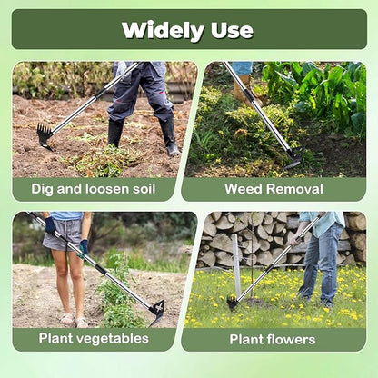 NICOFPHY Weed Puller Tool with Long Handle - 60" Manual Weeder Remover Tool, 2 in 1 Hand Weed Rake and Garden Hoe for Gardening, Heavy Duty Uprooting Weeding Pull for Yard, Lawn, Patio and Garden
