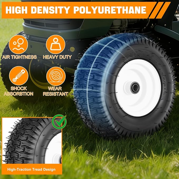 Yesker 13x5.00-6 Pneumatic Lawn Mower Tire and Wheel with 3/4" Bearing Bore, 13x5-6nhs Rubber Riding Lawnmower Tires with 3" Center Hub, 2 Pack