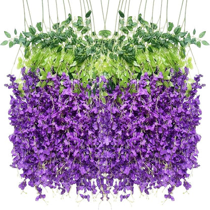 Artificial Flowers Hanging Flowers, Fake Garland Silk Vines Rattan String Decor for Home Wedding Arch Wall Garden Greenery Bedroom Outdoor Office Party Decoration (12, Purple)