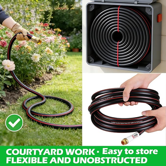YASQA 100FT Extra Long Heavy Duty Garden & Water Hose - Commercial Grade for Homeowners & Large Properties, Kink-Free Leak-Proof with Brass Fittings, 5/8 Inch Black