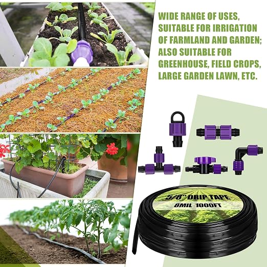 Tondiamo 500' 5/8 Inch Drip Tape Irrigation Tubing Kit 16 Mil 6" Spacing Garden Hose Watering Tube Line Automatic Equipment for Garden Irrigation System Farms, Landscape, Lawn