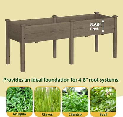 Yardenaler 72x23x30in Outdoor Raised Garden Bed with Legs, 2x6FT Elevated Wood Planted Box with Divider Panel & Drainage Hole, Ideal for Deep Rooted Vegetables, Flowers, Backyard and Patio, Brown