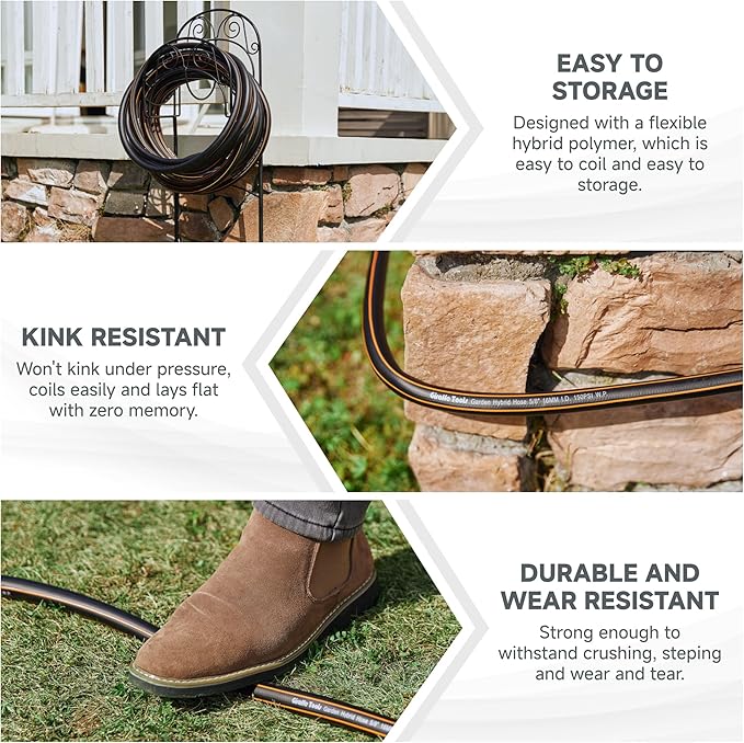 Giraffe Tools Garden Hose 5/8", Custom Length, Heavy Duty, No Kink, Flexible, Rubber Garden Hose, Leakproof Water Hose, 600 Burst PSI, 75ft Male to Female Hose