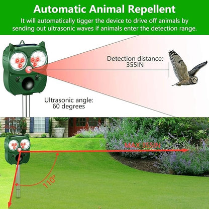 Solar Animal Repeller, Ultrasonic Repellent, Motion Detection, LED Flashing Light, Dog, Cat Repellent, Squirrel, Raccoon, Skunk, Rabbit, Rodent, Fox, Deer, etc.