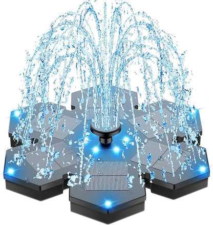 SZMP Solar Fountain Upgraded, 3.5W Snowflake Double Layer Colorful Lights, 2000mAh Battery 4 Fixes & 7 Nozzles, Solar Bird Bath Fountain for Garden Patio Pond Outdoor Décor