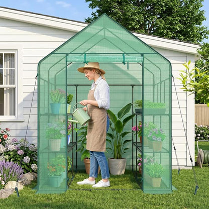 Ohuhu Greenhouse for Outdoors with Screen Windows, 57 x 57 x 76'' Walk in Plant Greenhouses Heavy Duty with Durable PE Cover, 3 Tiers 12 Shelves Stands Plastic Portable Green House with Shelf Clips