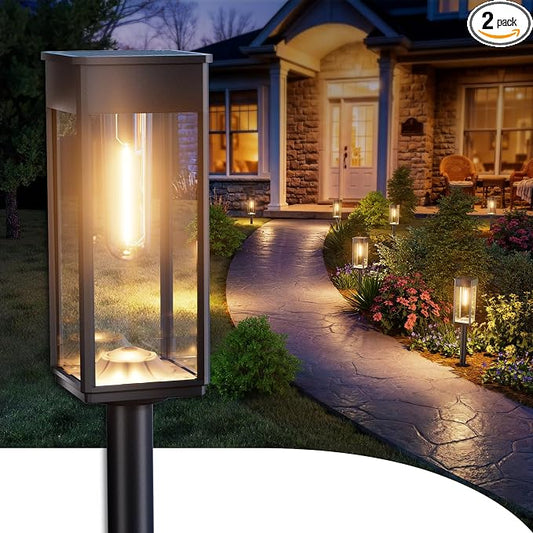 ALFIOT Solar Pathway Lights Outdoor, 2 Pack Bright Solar Lights Outdoor, IP65 Waterproof Solar Garden Lights Solar Powered Landscape Lighting for Yard Patio Walkway Driveway Pathway (Warm White)