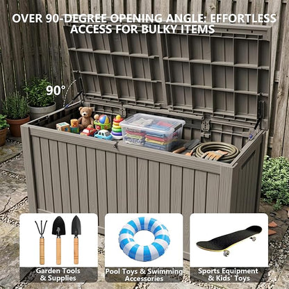 Outdoor Storage Box, 200 Gallon Waterproof Deck Box [Upgraded 3.0], Premium Hydraulic Cushion Storage Chest, High-Load Lockable Two-Seater Patio Storage Bench, Large Country Estate, Grey