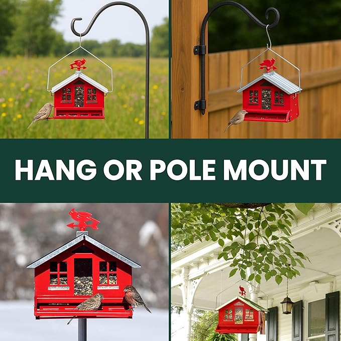 Perky-Pet Squirrel-Be-Gone II Country Style Bird Feeder, 8 lb Seed Capacity | Weight-Activated, Squirrel Proof, Metal Construction, Rust Resistant, Locking Lid, Removable Roof, Adjustable Settings, 338