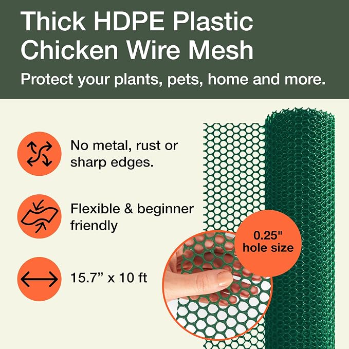 Maporch Plastic Chicken Wire Fencing for Pet Protection - 15.7" x 10ft, HDPE Hunter Green Chicken Wire - Garden Fence Animal Barrier for Dogs, Cats and Rabbits (2-Pack) | 15.7" x 10ft - HDPE Home and Garden Netting - UV Resistant - Customizable Balcony...