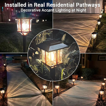 XMCOSY+ Solar Pathway Lights Outdoor, Glass Garden Lights with Warm Edison Glow, Waterproof Stainless Steel Landscape Lighting for Walkway Yard Patio Driveway Decor (4 Pack, Warm White)