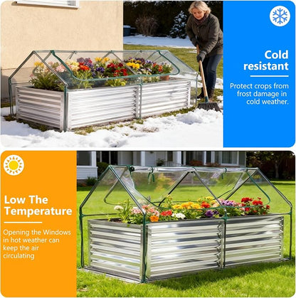 NEWBULIG Galvanized Raised Garden Bed with Cover, 6x3x2ft Metal Planter Box Outdoor, Rectangular Raised Garden Planter Small Greenhouse for Vegetables Flowers Herbs, Open Bottom, Clear