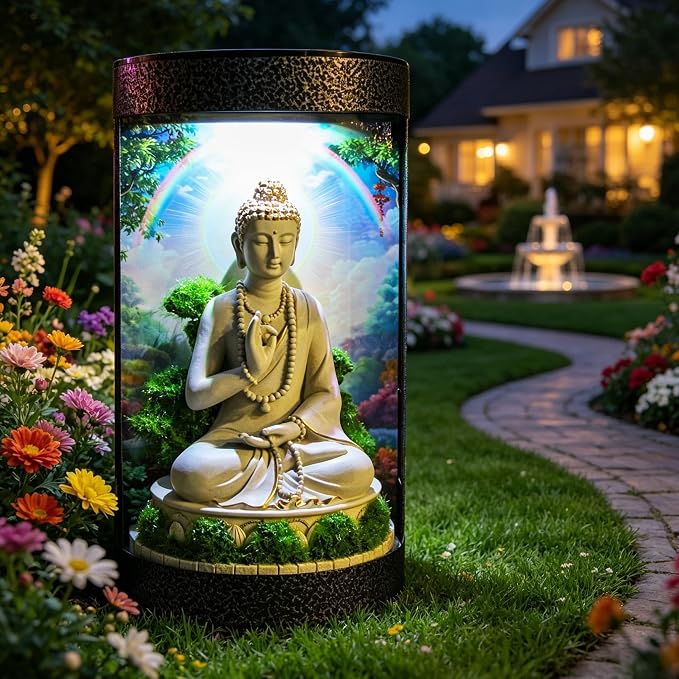 Buddha Statue Solar Landscape Light,Color-Changing LED Light,Waterproof,Outdoor Garden Decoration,Automatic Light-Sensing Design,Zen-Themed