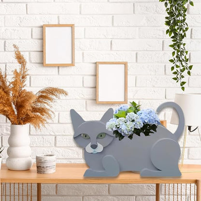 British Short Cat Planter, 12.5 x 5.12 x 7.8 Inches | Dog Flower Pot, Cute Animal Shaped Plant Pot, Gifts for Women & Pet Lovers, Indoor Outdoor Garden Home Office Decor