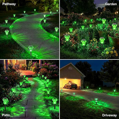 Solar Halloween Lights Outdoor 8 Pack Green Garden Mushroom Decor | LED Waterproof Halloween Decorations for Pathway Yard Outside Driveway Walkway Path Landscape Lawn Lighting, Auto On/Off