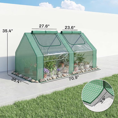 Outsunny 6' x 3' x 3' Portable Greenhouse, Garden Green House with 2 PE/Plastic Covers, Steel Frame and 2 Roll Up Windows, Green