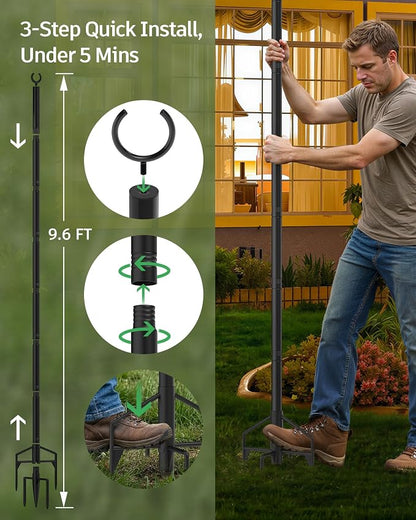LAND·VOI String Light Poles 2 Pack, Heavy Duty Outdoor Light Poles with Upgraded 5‑Prong Base, Anti‑Bending Stable Design for Backyard Patio Garden Wedding Party Decoration